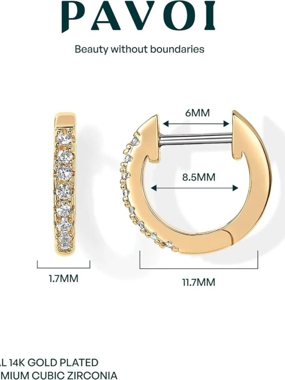 Elegant 14K Gold-Plated Mini Hoop Earrings with Cubic Zirconia - Picture 3 of 5